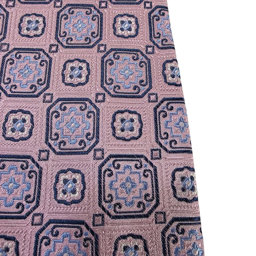 Burma Bibas Silk Mens Geometric Pattern Necktie Pink Blue Designer Easter Church